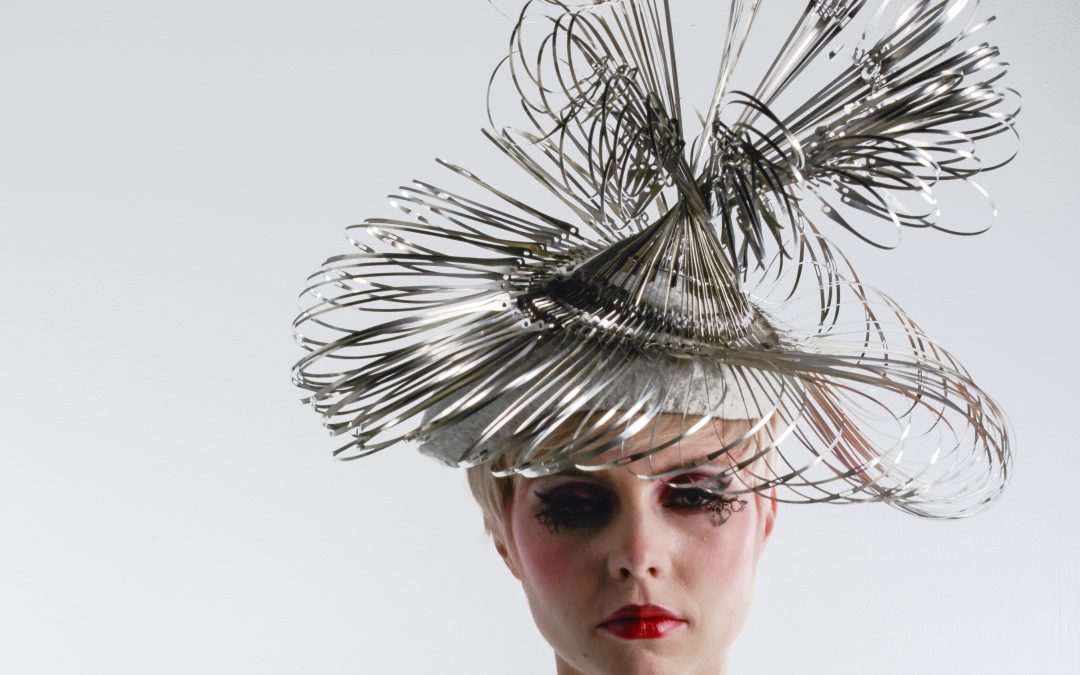 Heald Wires Headpiece - using recycled heald wires to create millinery sculpture