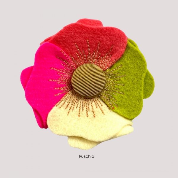 Fuchsia merino wool lapel brooch