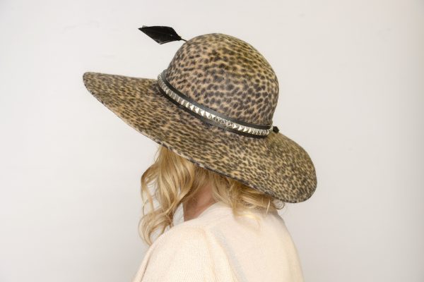 Greta - animal print classic round crown hat with broad brim details of hat band