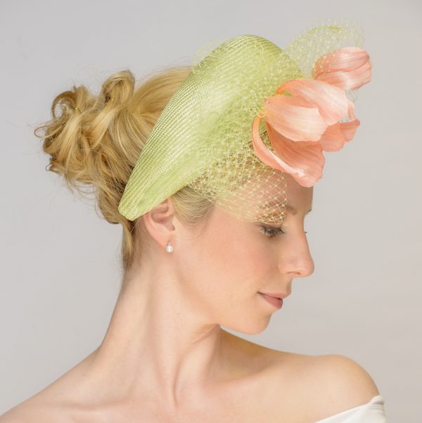 Fresh green halo with handmade tulips with veiling