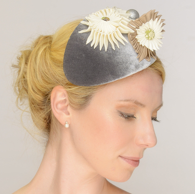 Velvet headpiece with cockades detail