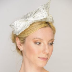 Silver brocade embroidered bow headpiece