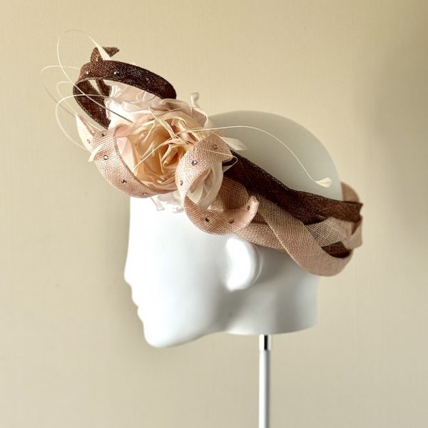 Evie – 20’s inspired sinamay plaited headband with cotton organdie flowers posy detail