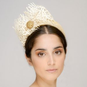 Sophia gold lustre headband with lace ruffle - front