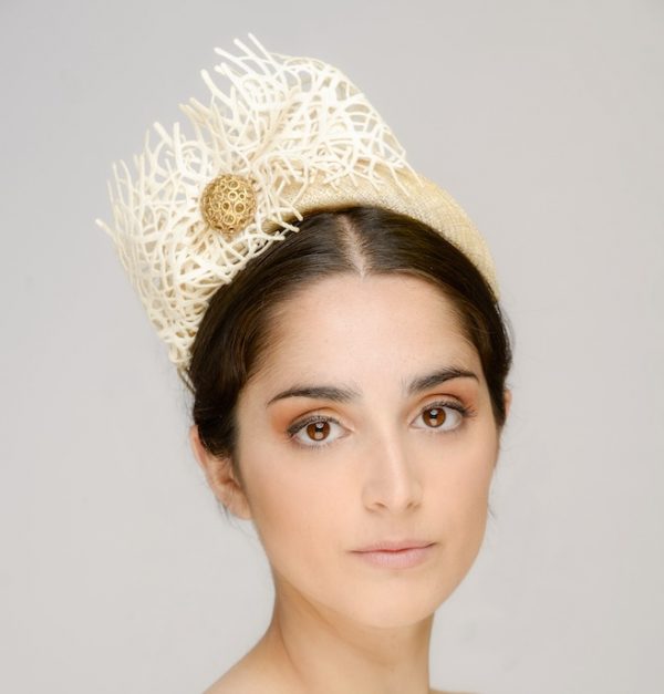 Sophia gold lustre headband with lace ruffle - front