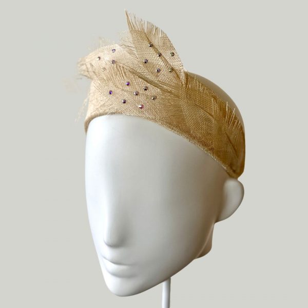 Daisy sinamay halo headband side view