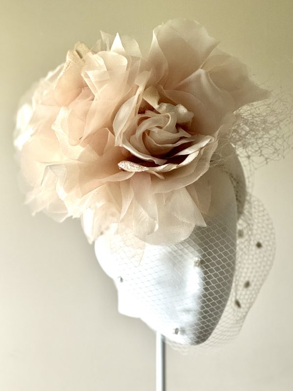 Matilda an oversize tonal silk and velvet flower headpiece - showing optional veil available