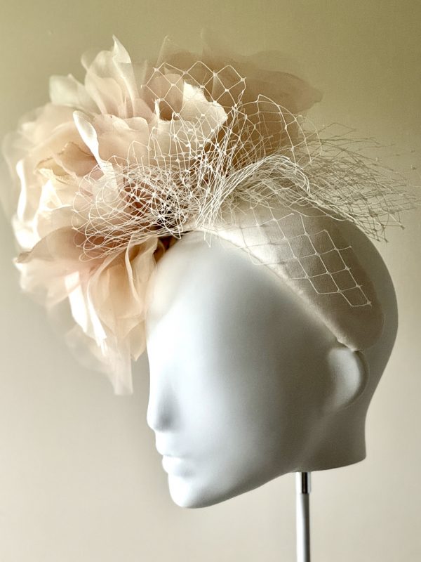 Matilda an oversize tonal silk and velvet flower headpiece - left