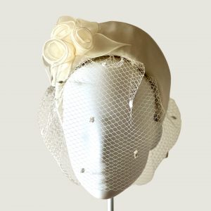 Phoebe ivory crepe halo crown with cotton organdie flowers and independent veil