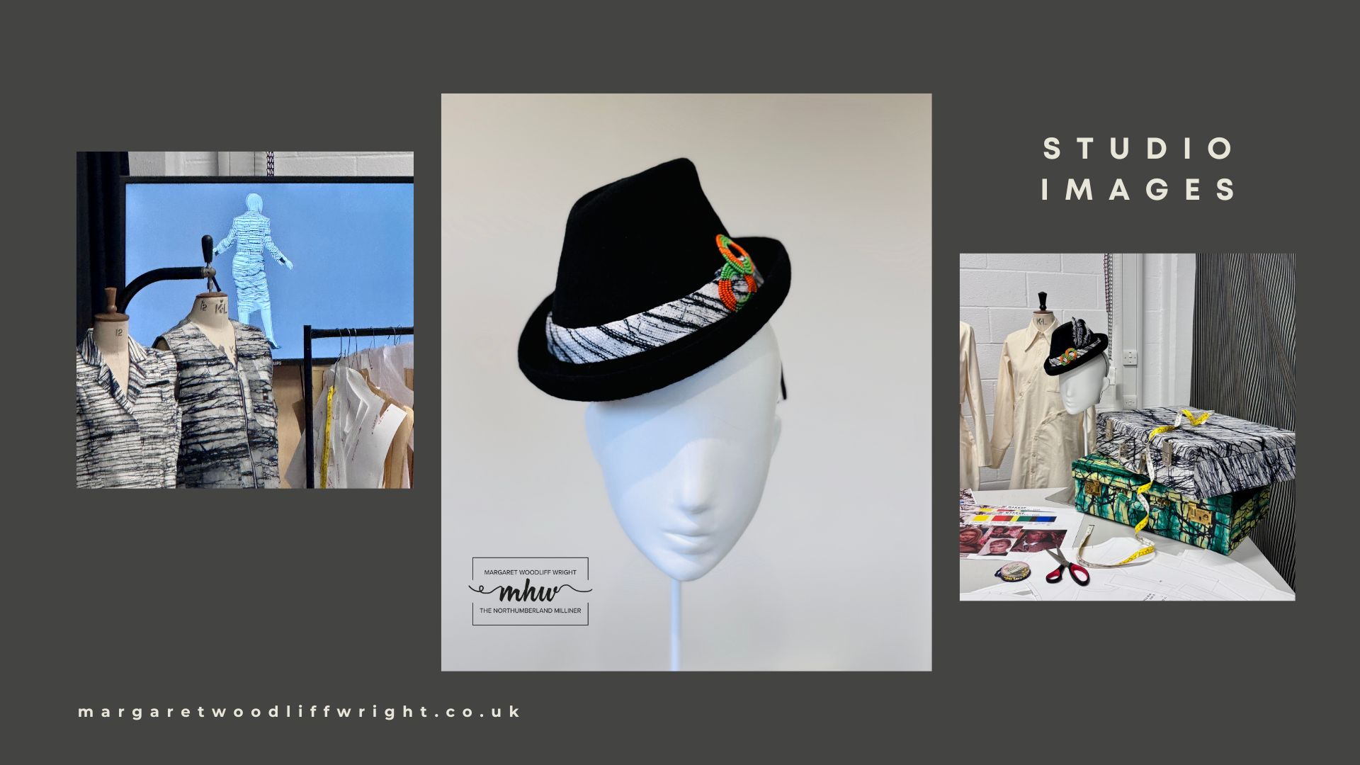 Studio images of Chi Onwurah's headpiece and the Newcastle College studio